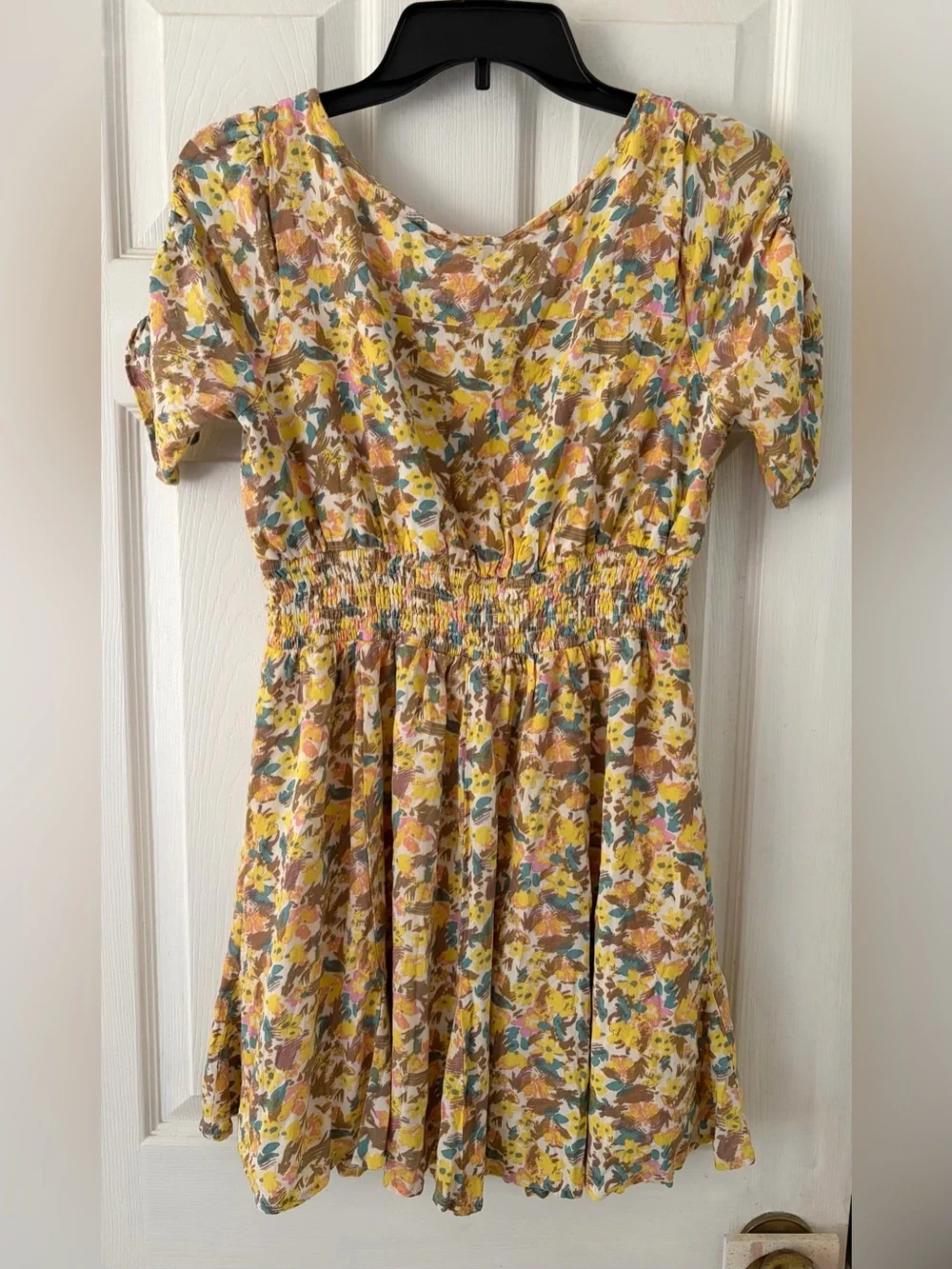 Free People Yellow Floral Tie-Waist Short Dress